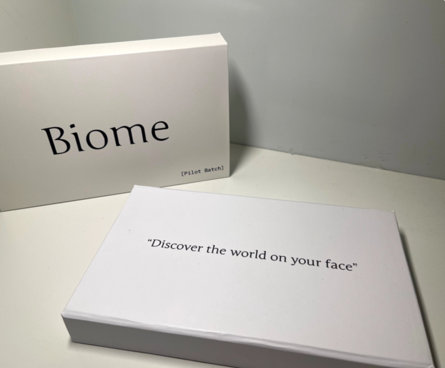 White box with 'Biome' branding and a quote on a light gray background